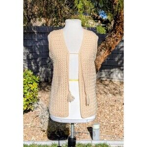 Vintage Crocheted Ivory Charles & Co Women's Med Wool Knit 1970's Vest Top GUC